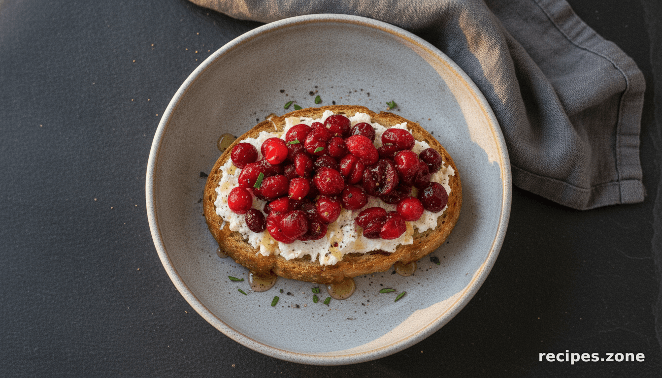 Roasted Cranberries, Ricotta & Honey Crostini