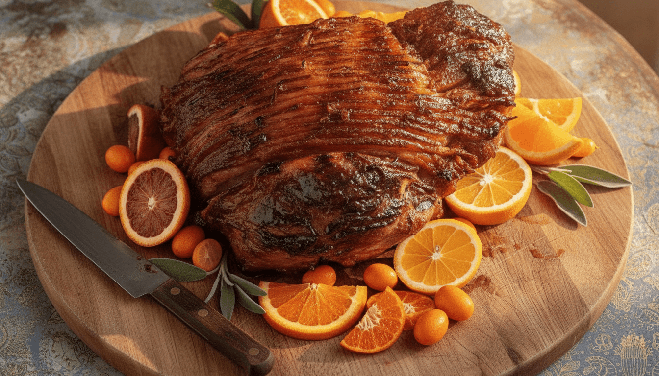 Slow-roasted ham with lemon, garlic & sage