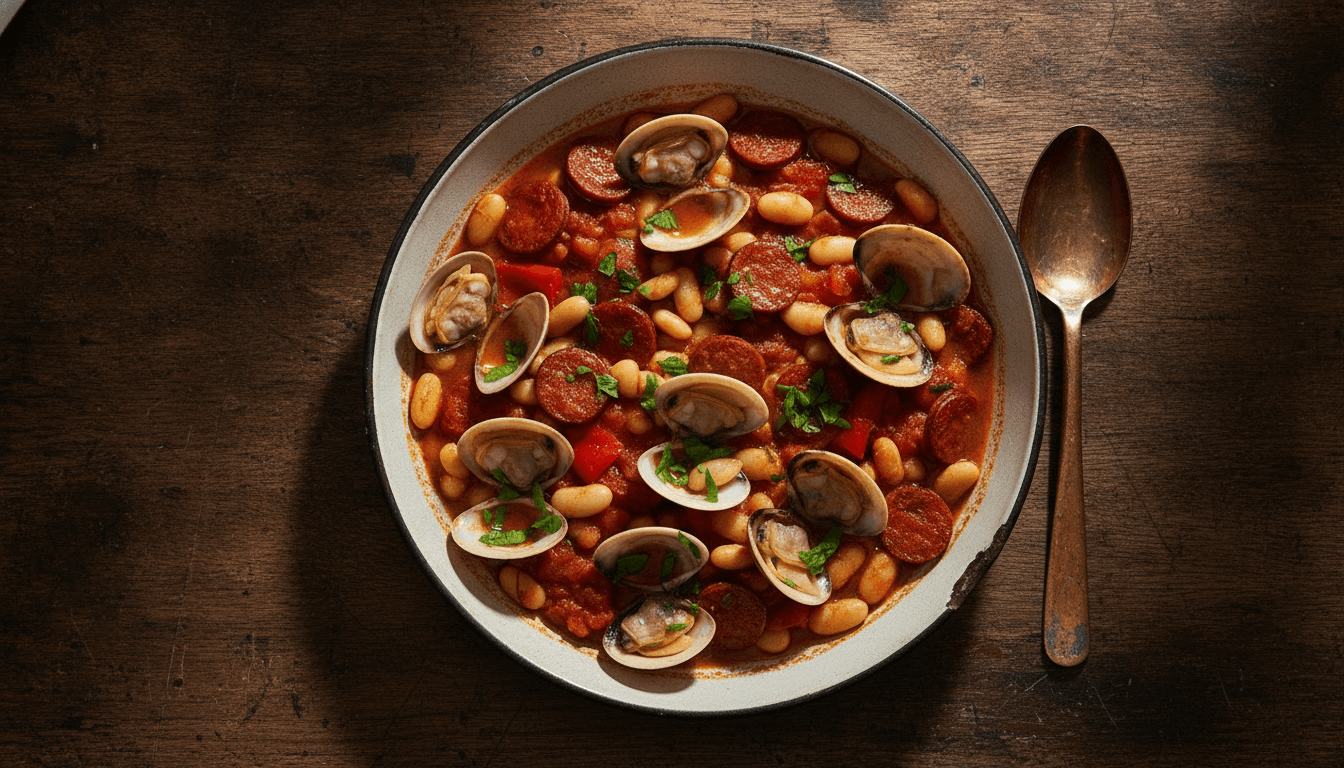 Clam, chorizo & white bean stew