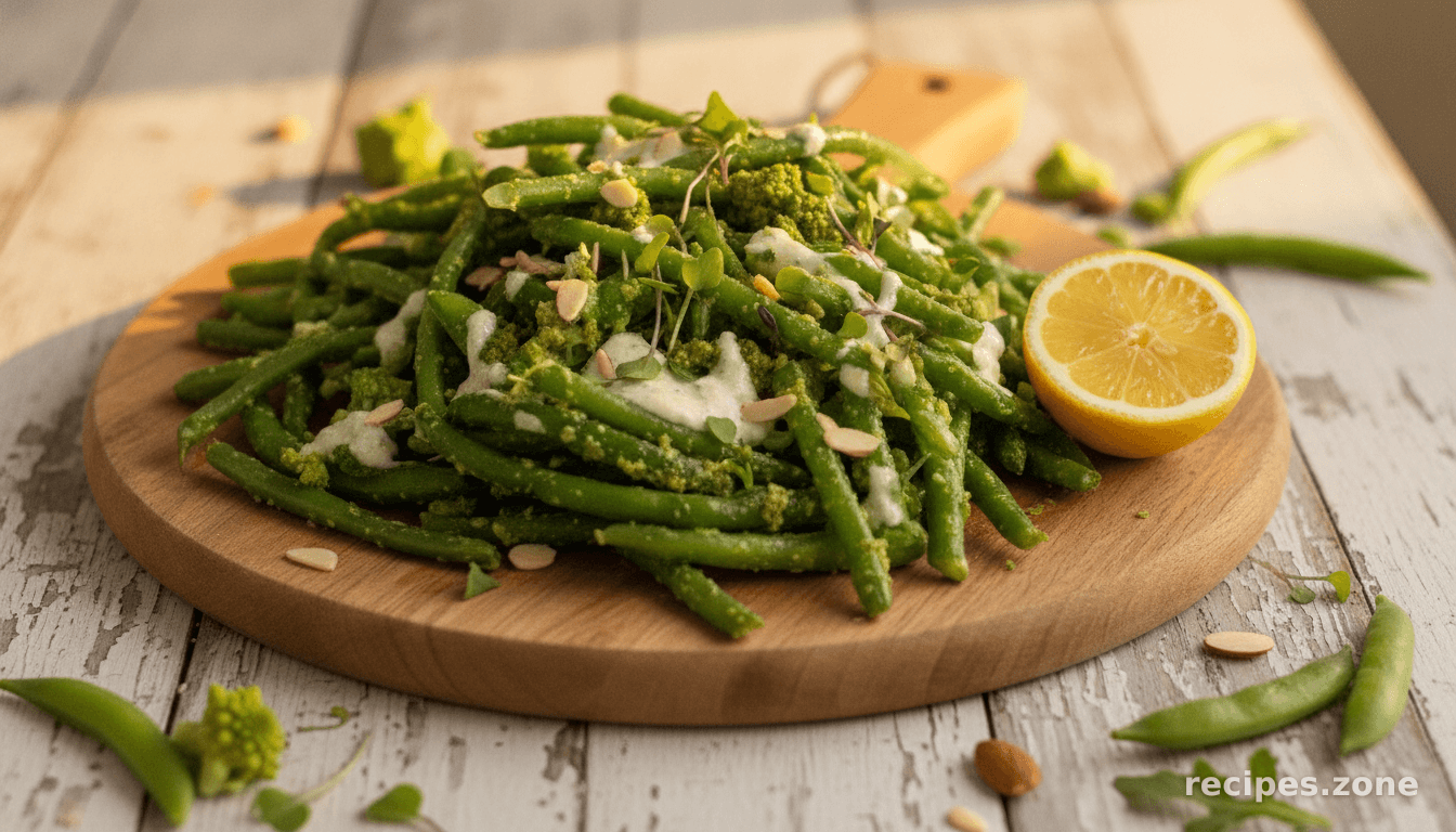 Snap Pea and Green Bean Salad with Arugula Pesto