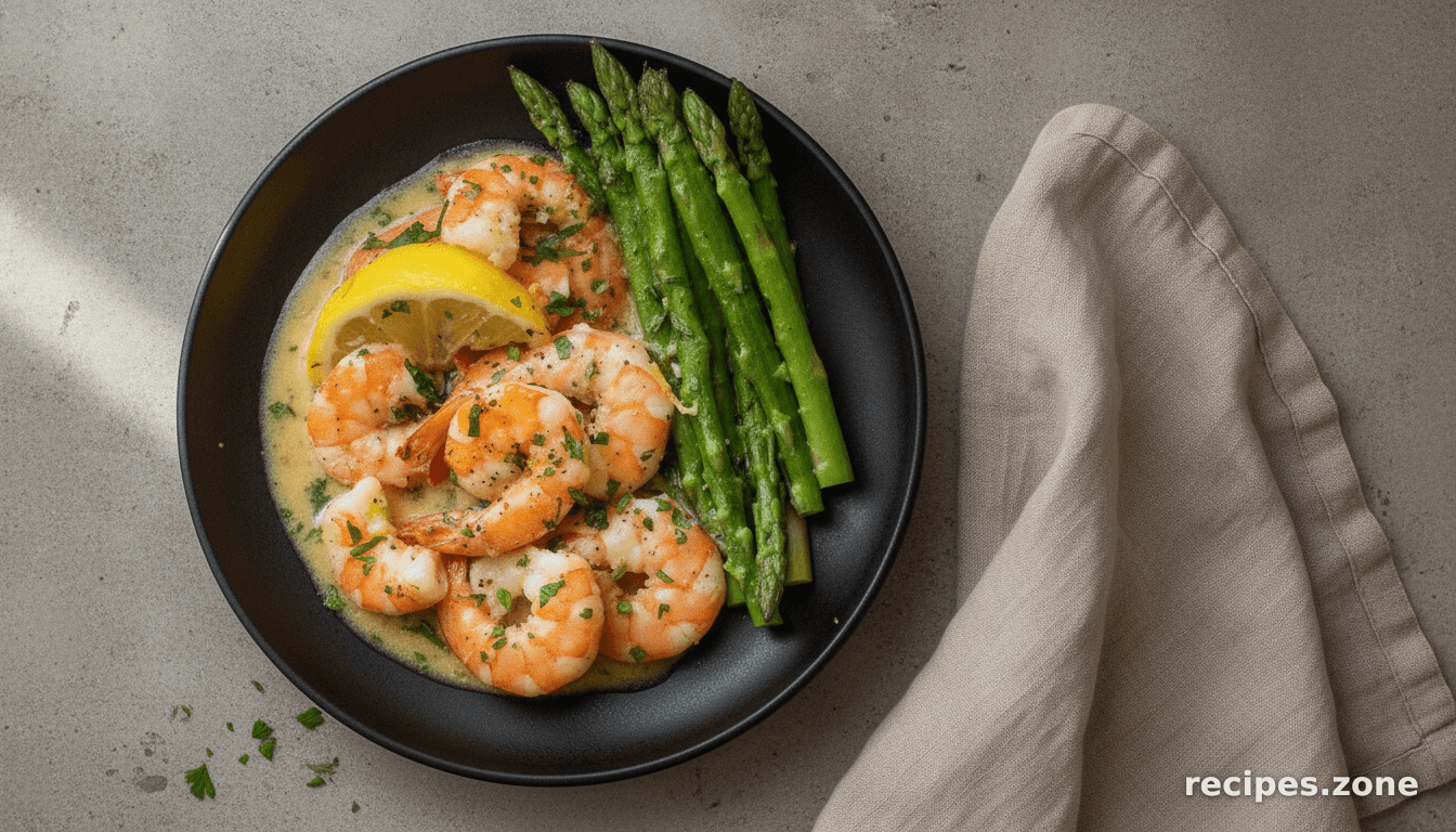 Shrimp and Asparagus Foil Packs with Garlic Lemon Butter Sauce