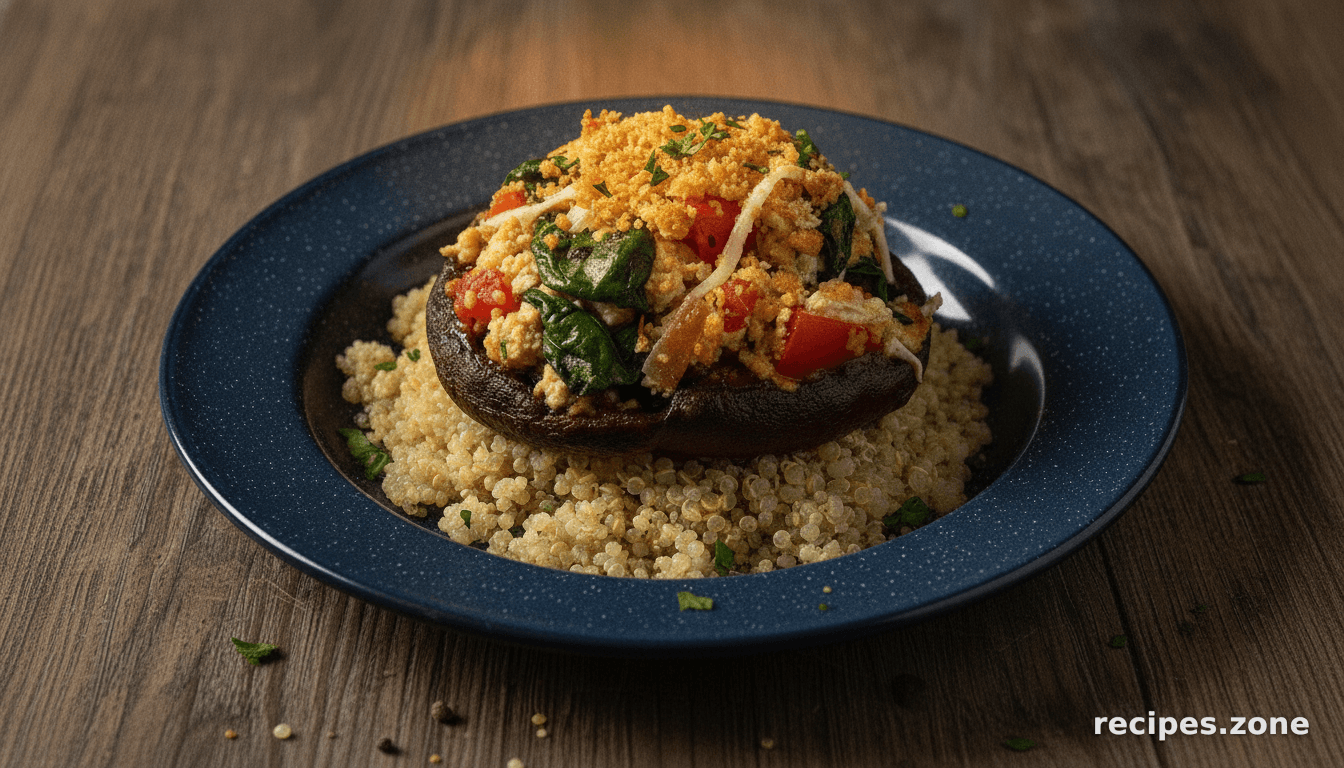 Vegan Stuffed Portobello Mushroom over Quinoa