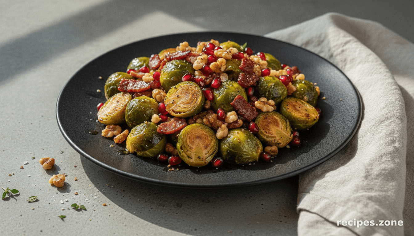 Brussels Sprouts Cooked in Bacon Fat with Walnuts and Pomegranate