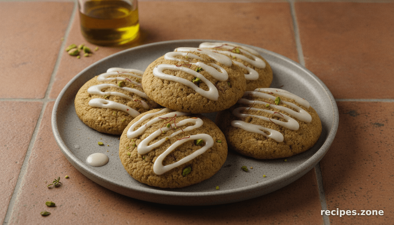 Almond Pistachio Cookied With Saffron Icing
