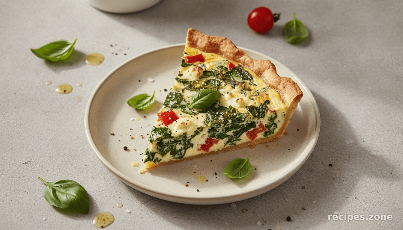 Vegetable Quiche Made With Fresh Tomatoes, Spinach, Basil and Goat Cheese