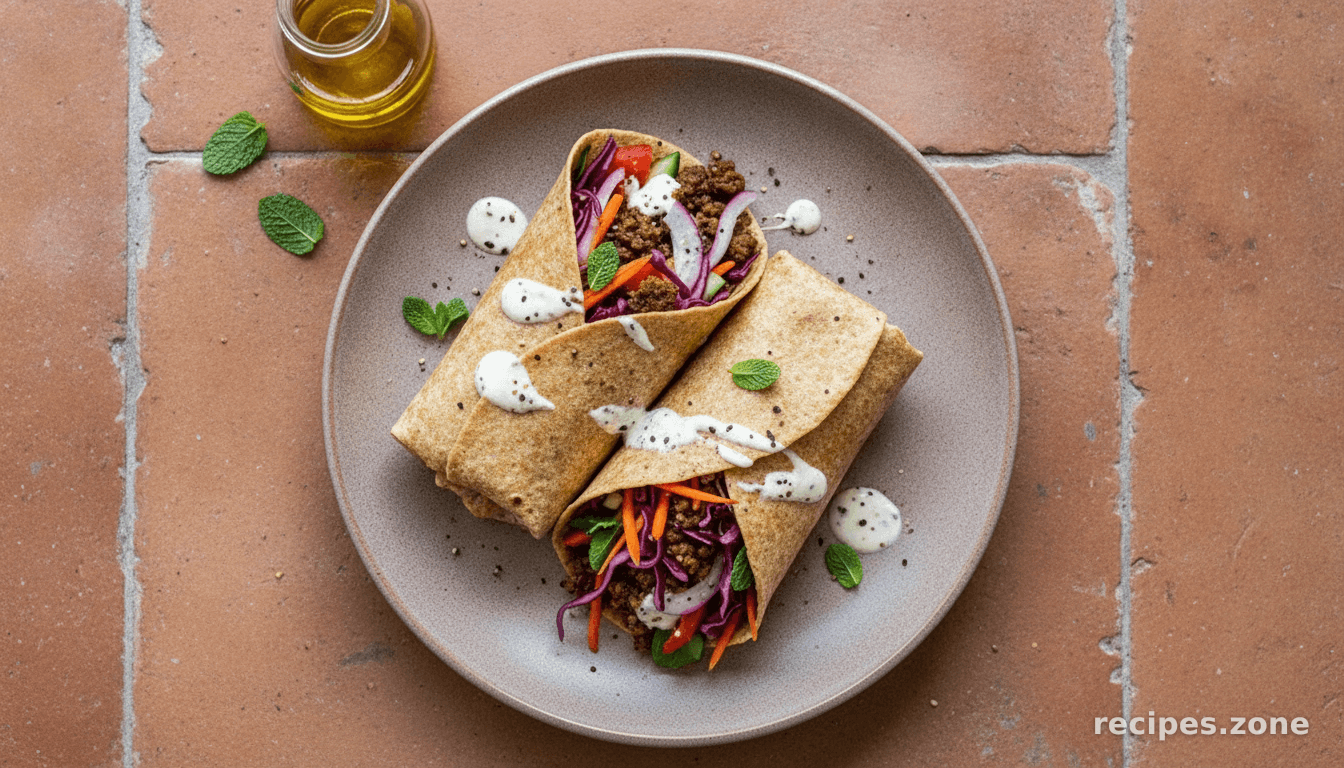 Hot cumin lamb wrap with crunchy slaw & spicy mayo