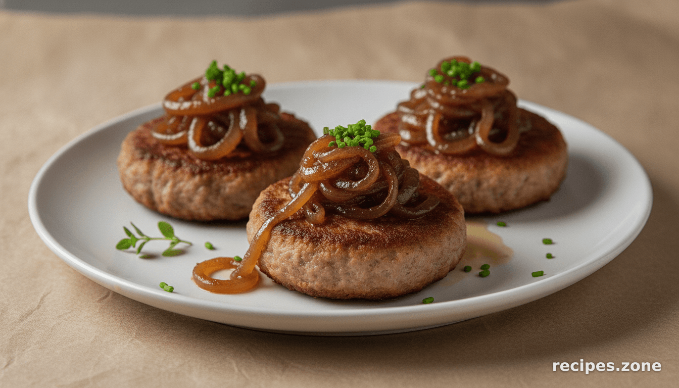 Karbonader (Lean Beef Patties) with Caramelized Onions