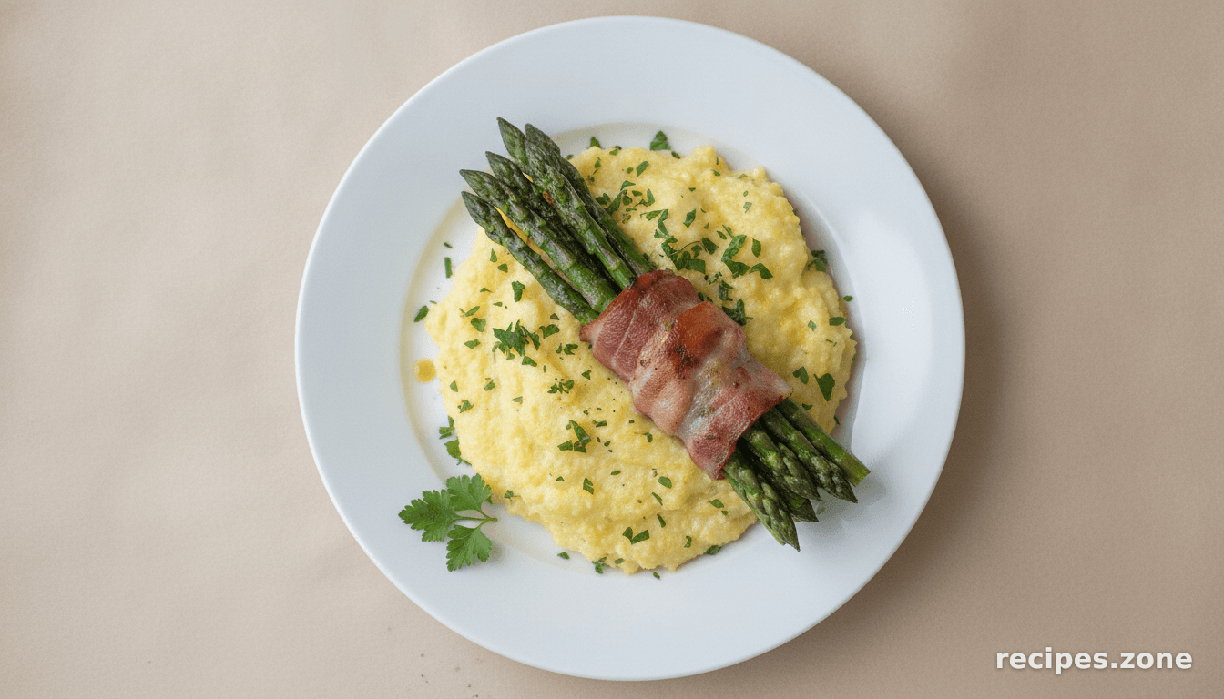 Cheddar Polenta With Bacon Wrapped Asparagus