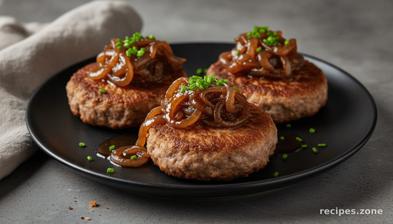 Karbonader (Lean Beef Patties) with Caramelized Onions