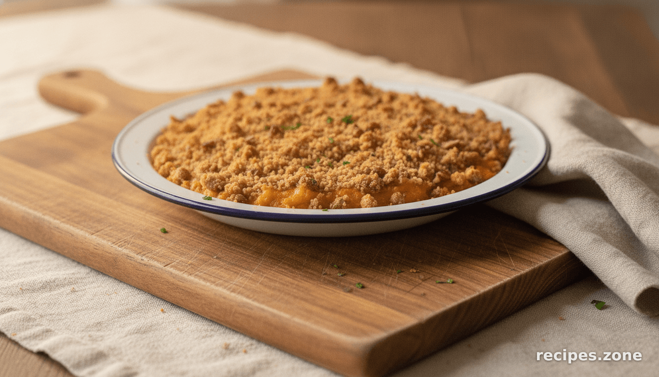 Skillet Sweet Potato Casserole with Bacon, Brown Sugar Crumble