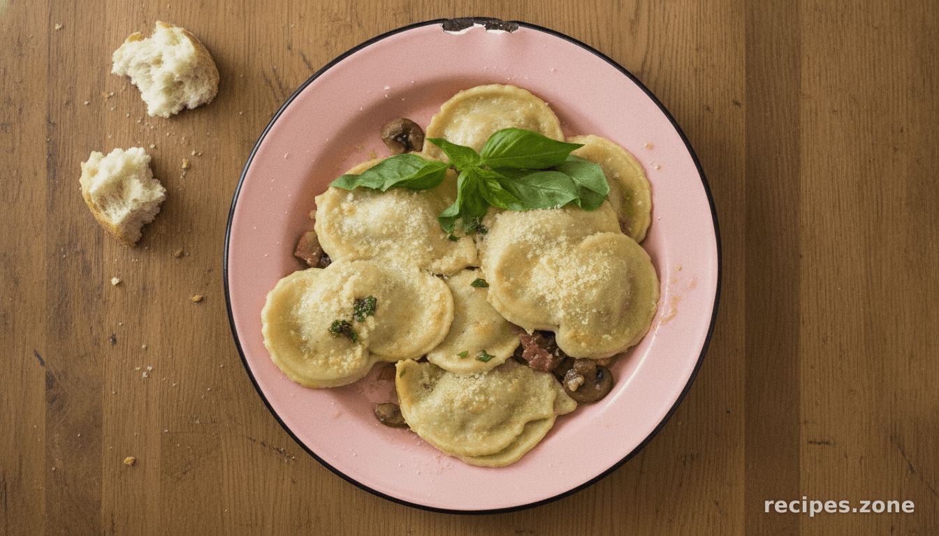 Prosciutto and Mushroom Ravioli With Basil Browned Butter Sauce