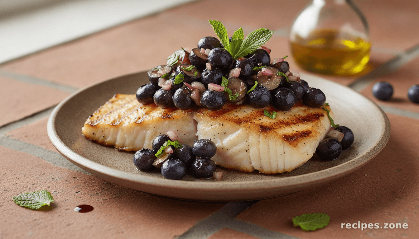 Blueberry Ginger Salsa with Grilled Halibut