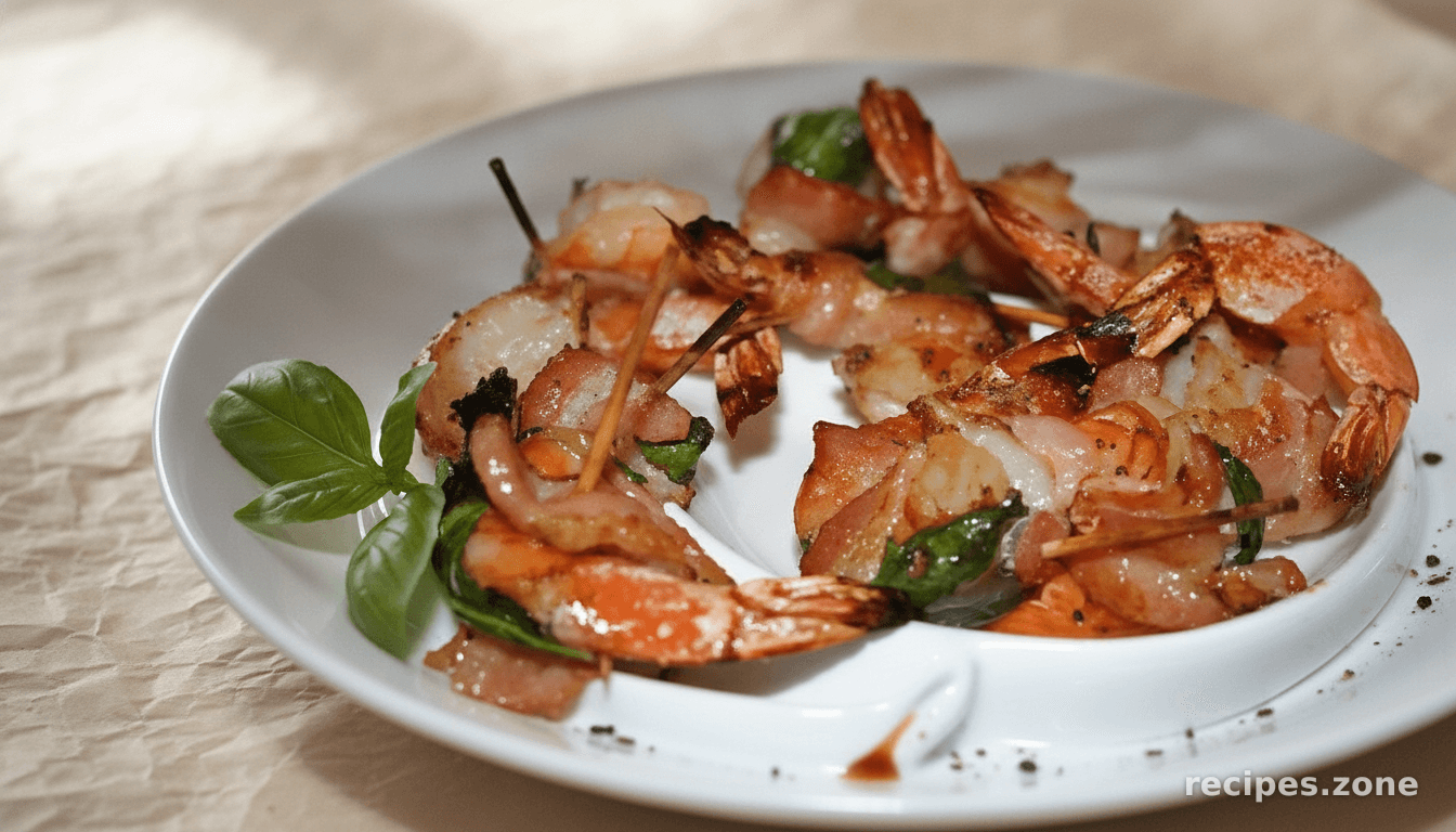 Bacon Wrapped Prawns With Basil and Tellicherry Pepper