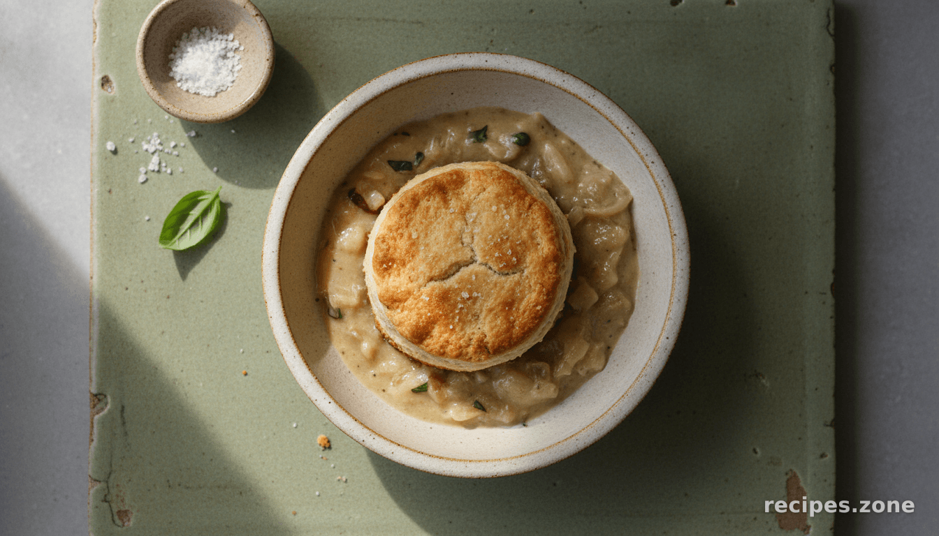 Creamed Sweet Onion with Butter Basil Biscuits