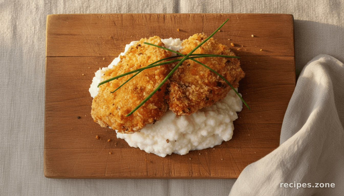 Baked Fried Chicken With Cauliflower Mash