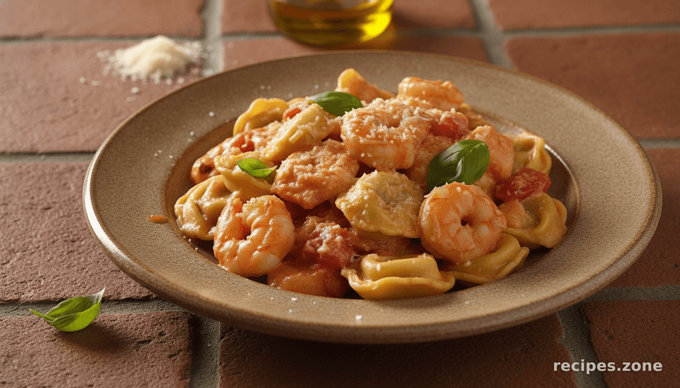 Cheese Tortellini With Shrimp In Tomato Cream Sauce