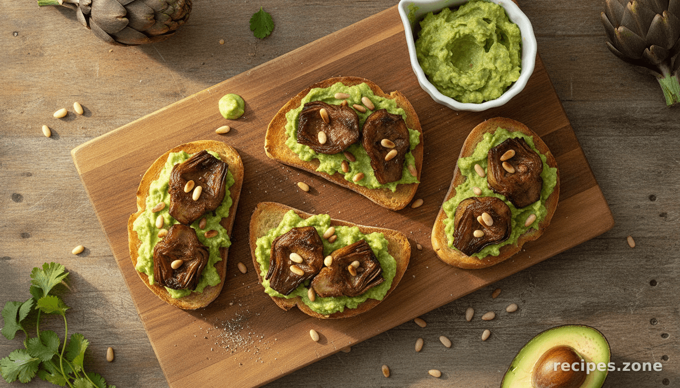 Artichoke croutons with guacamole