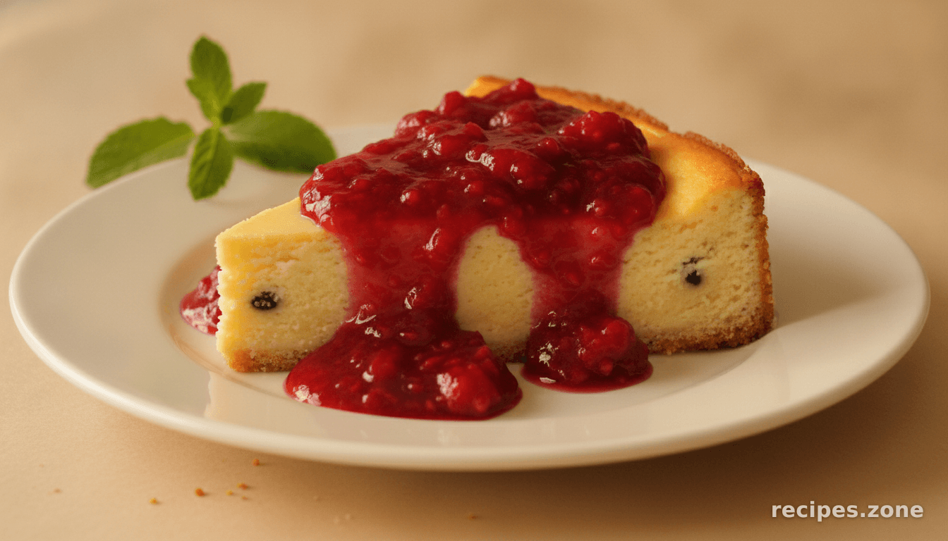 Baked Passion Fruit Cheesecake With Vanilla Raspberry Sauce