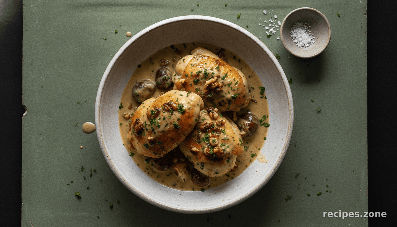 Roasted chicken with creamy walnut sauce