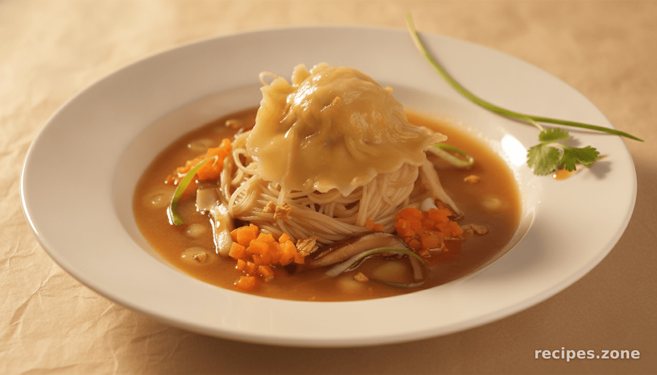 Rice Noodles With Wonton/chinese Ravioli In Mushroom Sauce