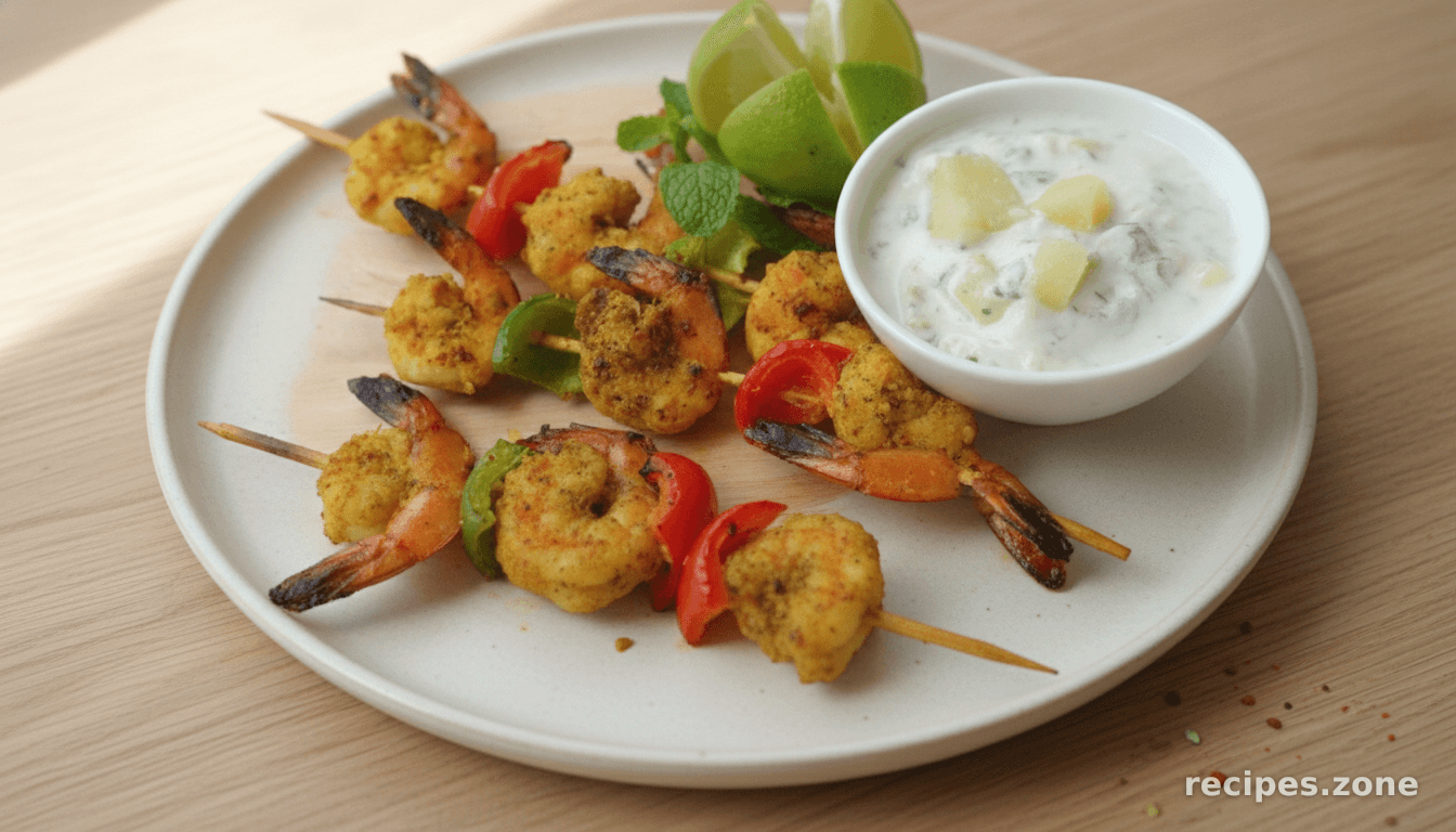 Grilled Masala Prawns With Pineapple-Mint Raita