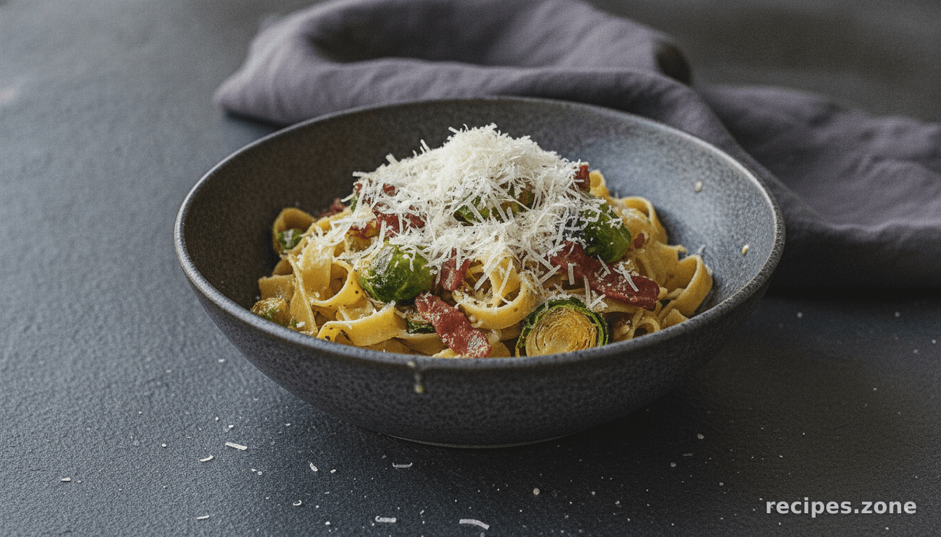 Brussels Sprout Carbonara with Fettuccini
