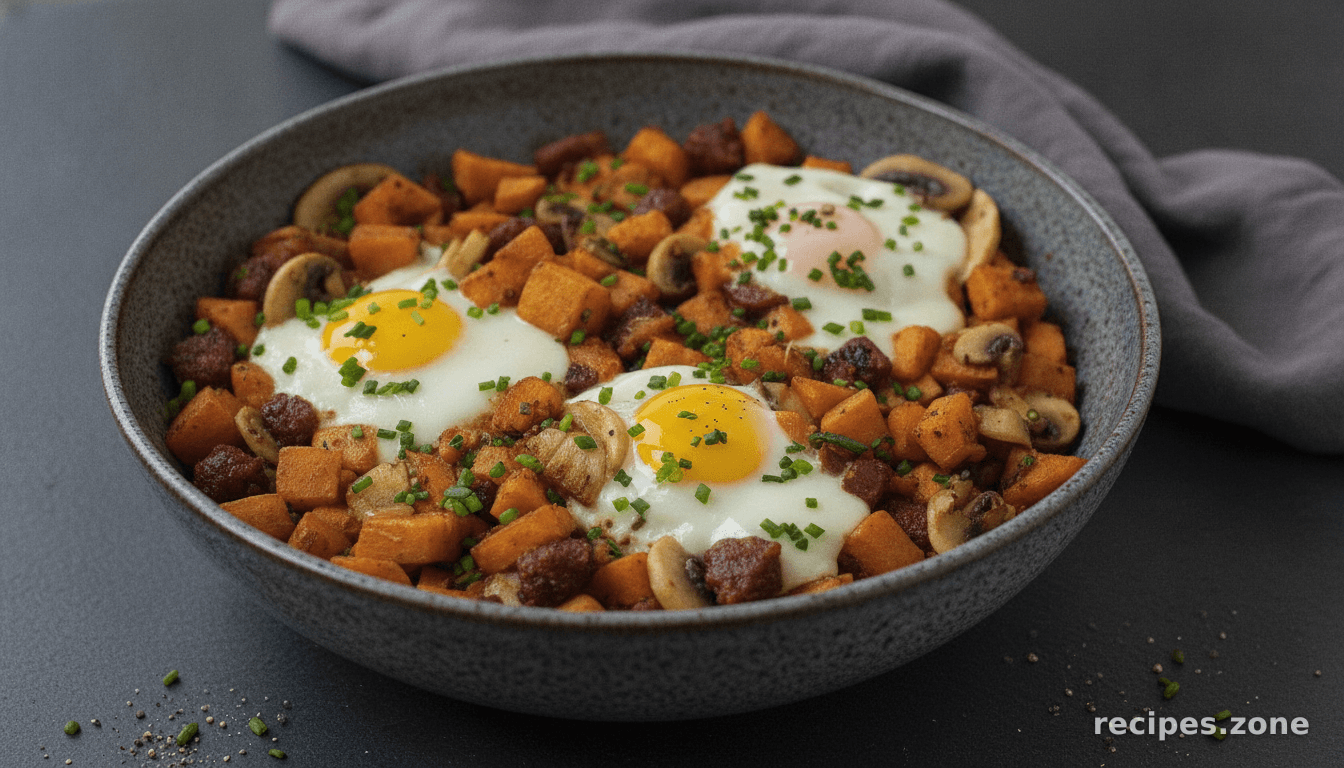 Sweet Potato Hash with Chorizo & Mushrooms