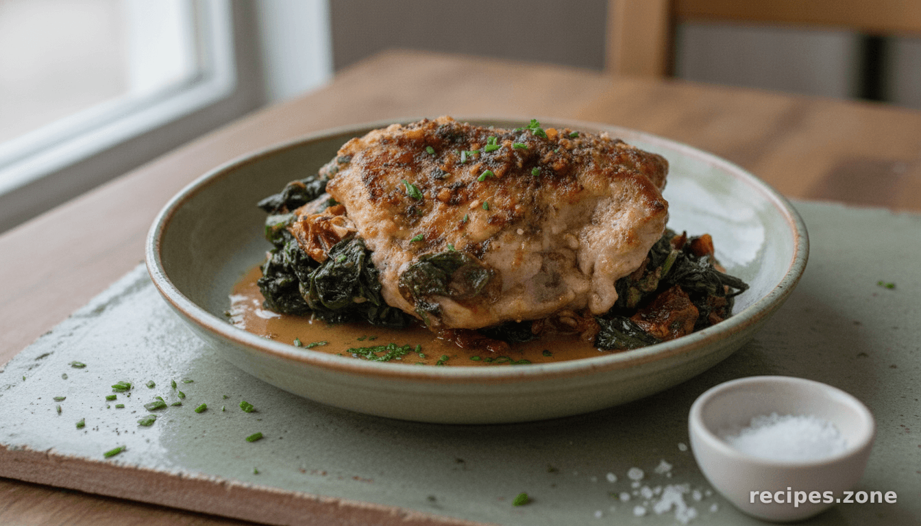 Pork chops stuffed with tomatoes and spinach