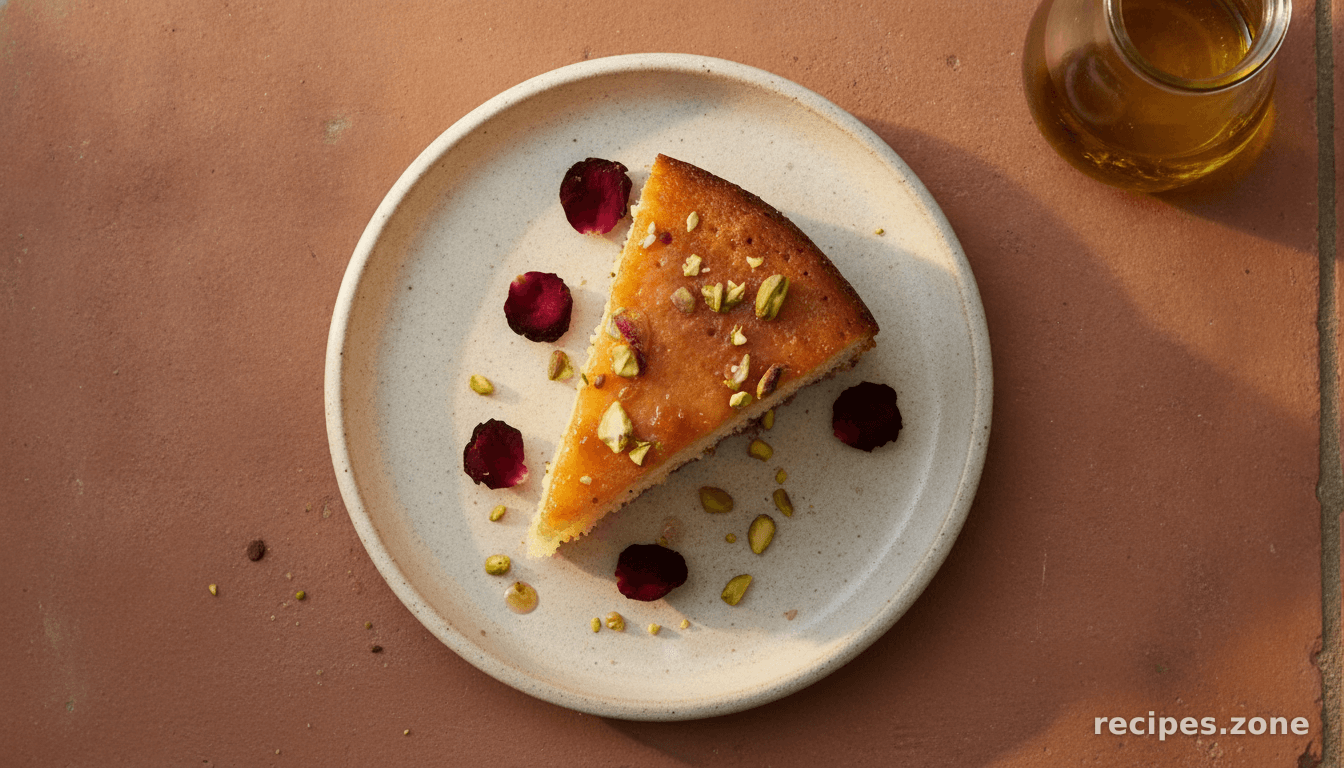 Cake with lemon, rosewater and pistachios