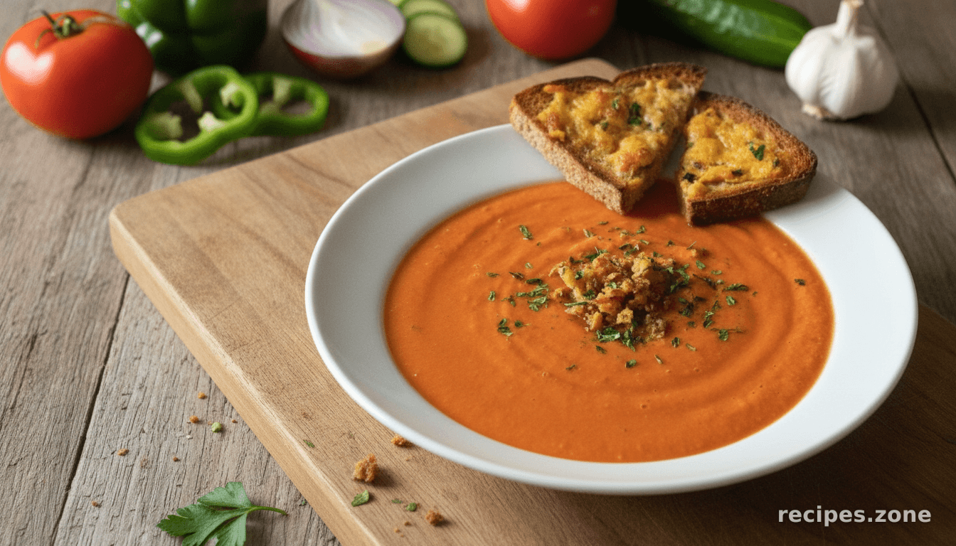 Spanish Gazpacho Soup In The Raw With Broiled "Cheese" Toast