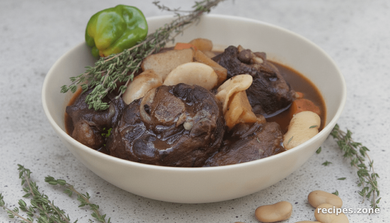 Oxtail with broad beans