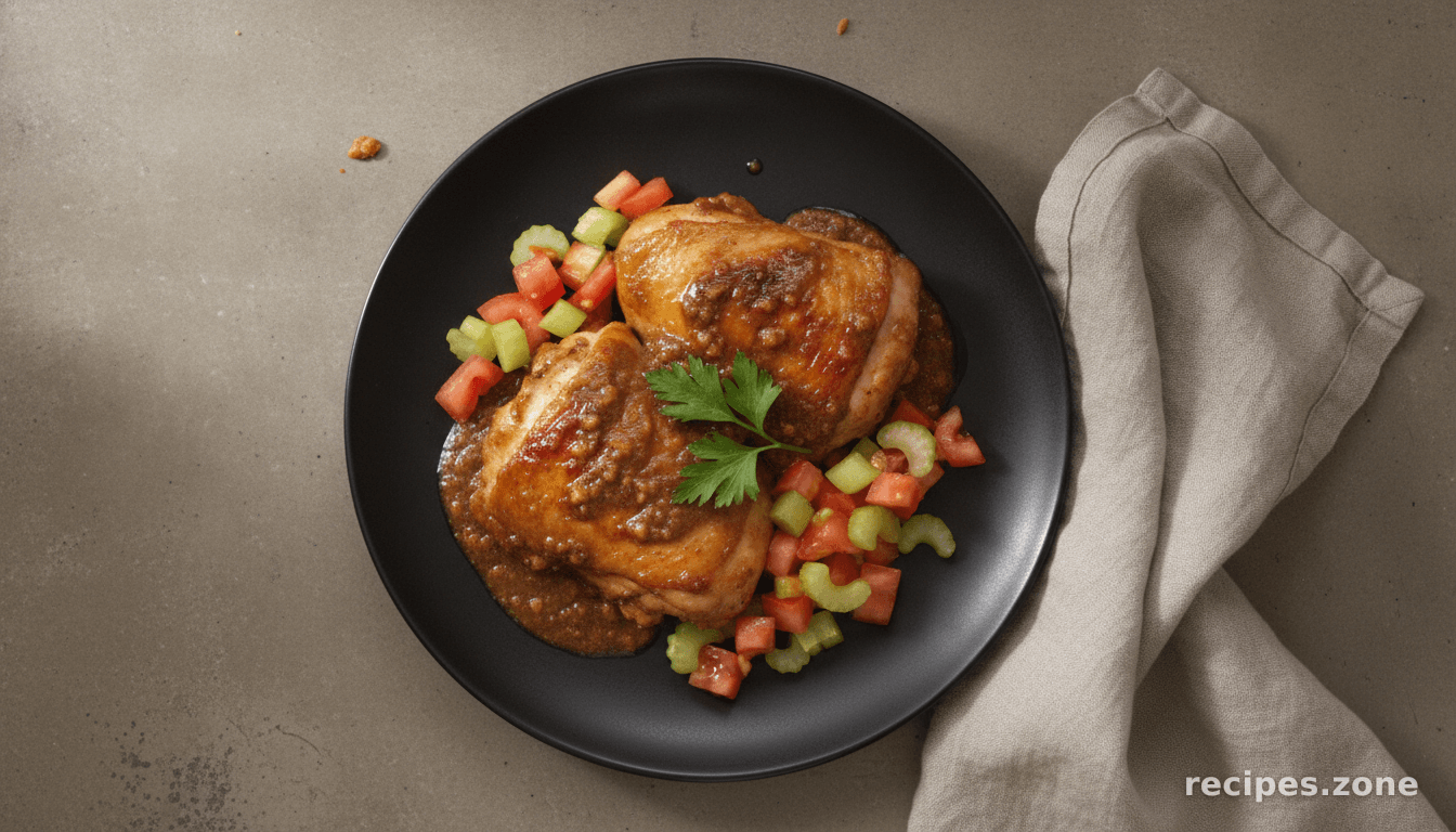 Baked Chicken Thighs with Satay Sauce and Tomato Salad
