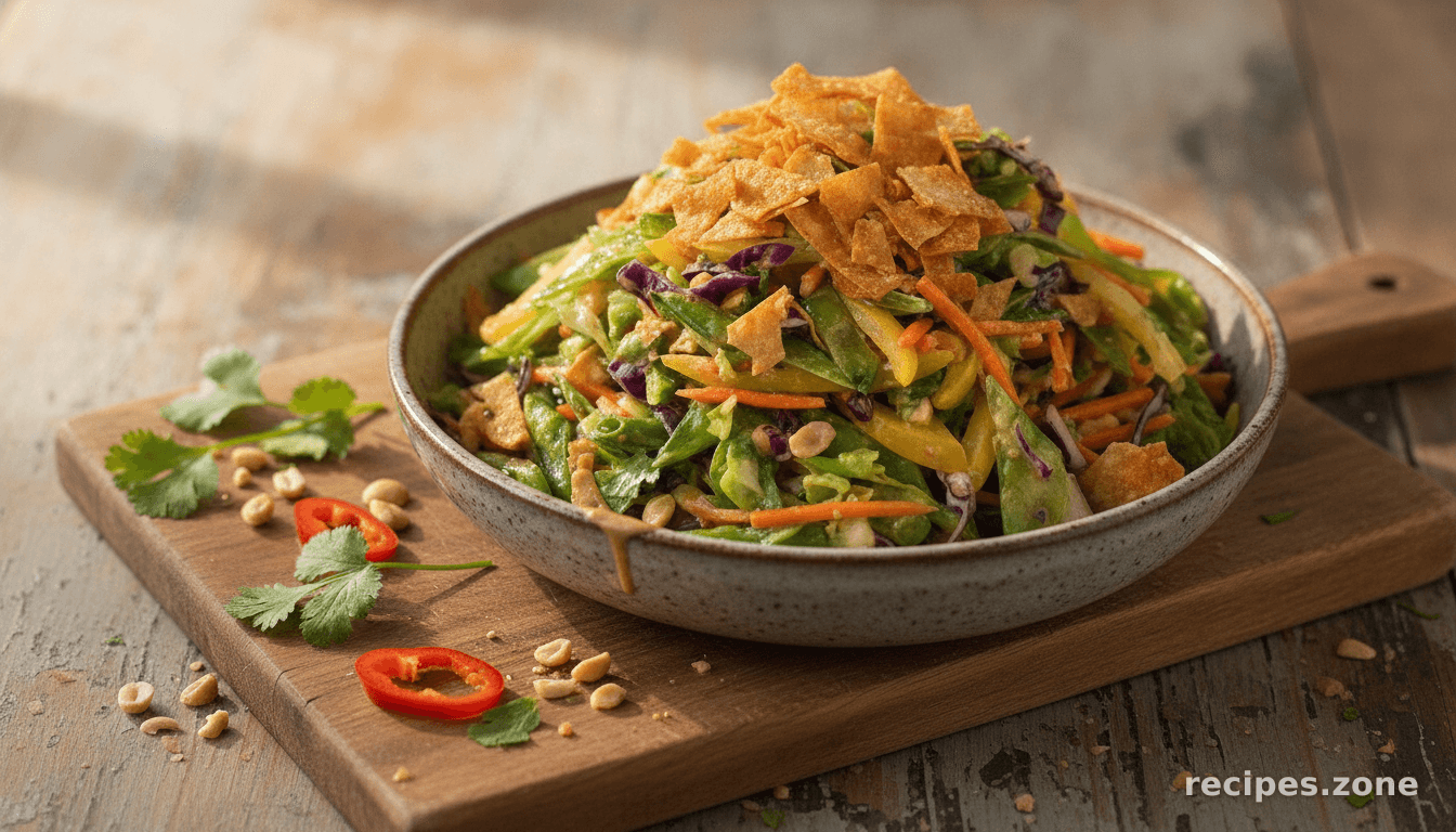 Thai Veggie Slaw with Peanut Dressing and Crispy Wontons