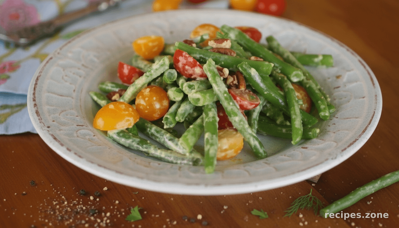 Fresh Green Bean and Tomato Salad with Creamy Garlic Dressing