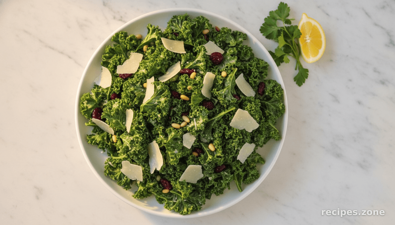 Massaged Kale Salad with Pine Nuts & Dried Cranberries