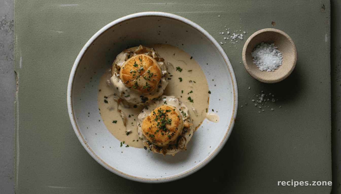Scallops On Artichoke Bottoms In Tahini Sauce