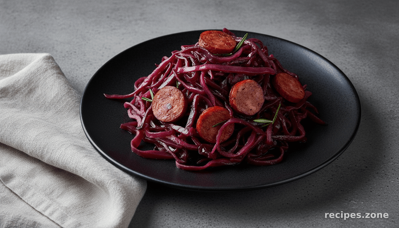 Rosemary braised red cabbage with kabanos