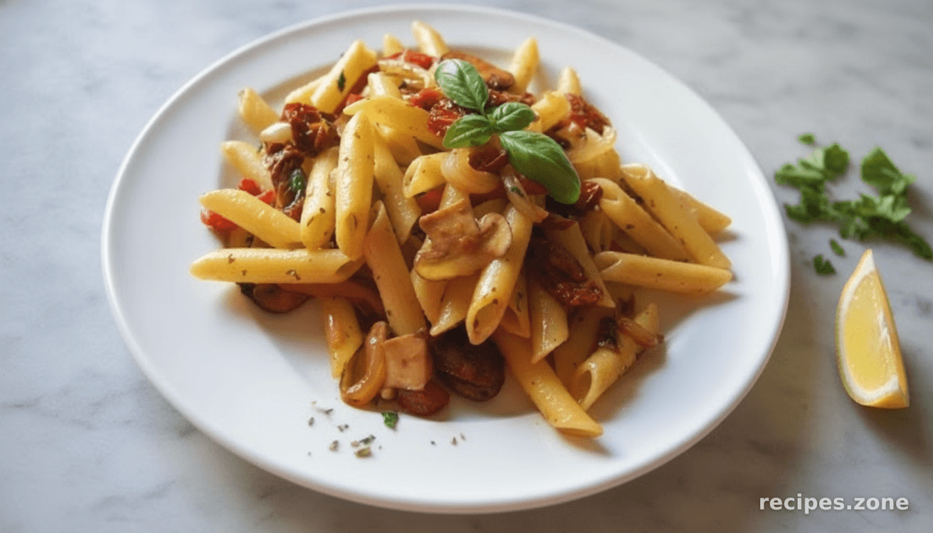 Summer Garlic Mushrooms and Mostaccioli