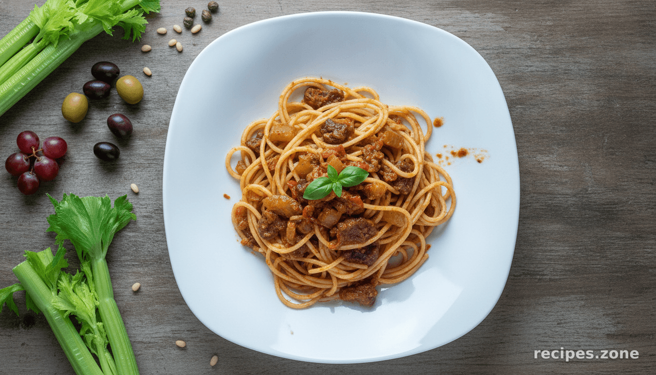 Caponata Style Celery Spaghetti
