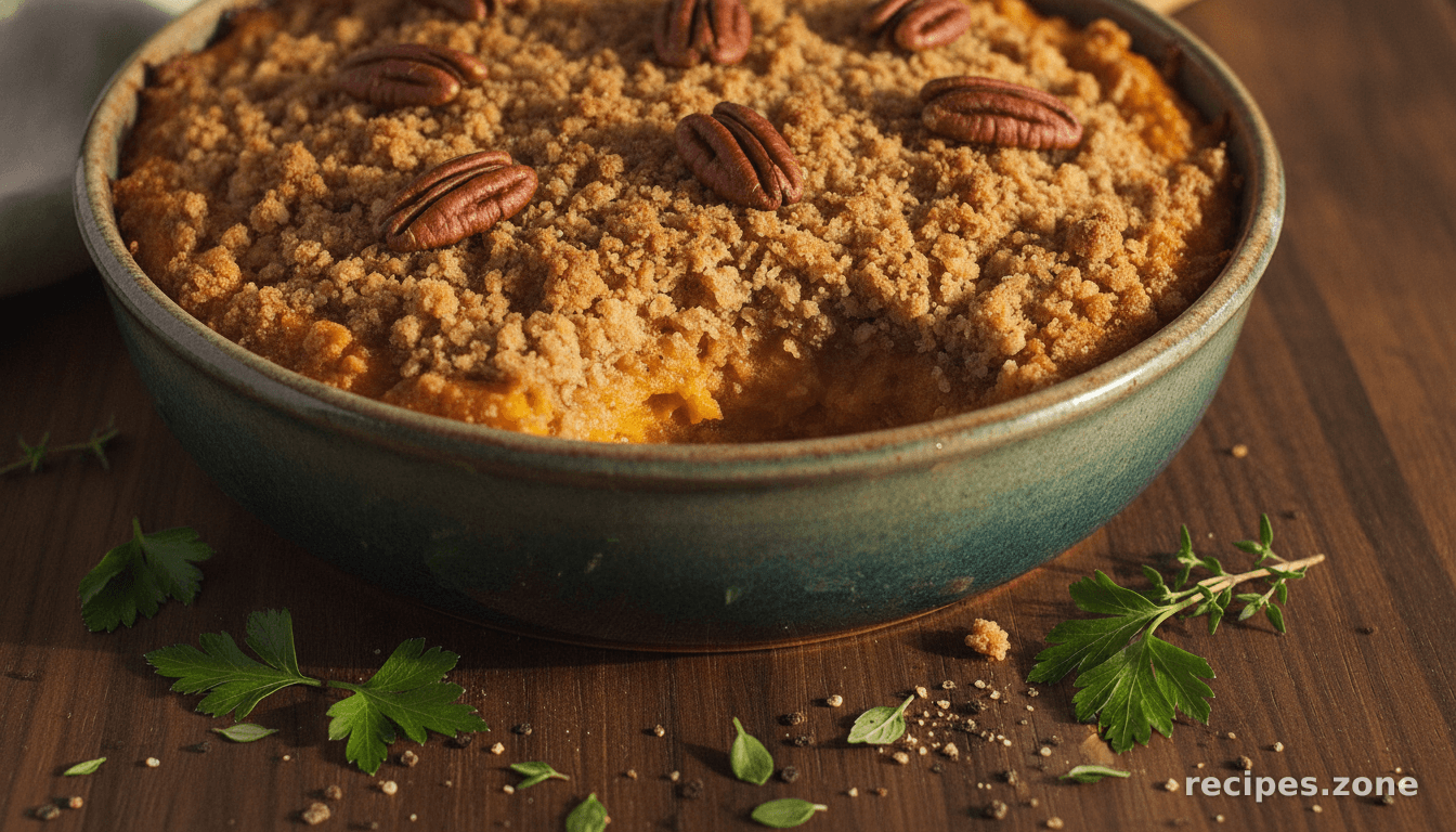 Sweet Potato Casserole with Pecan Crumble Topping