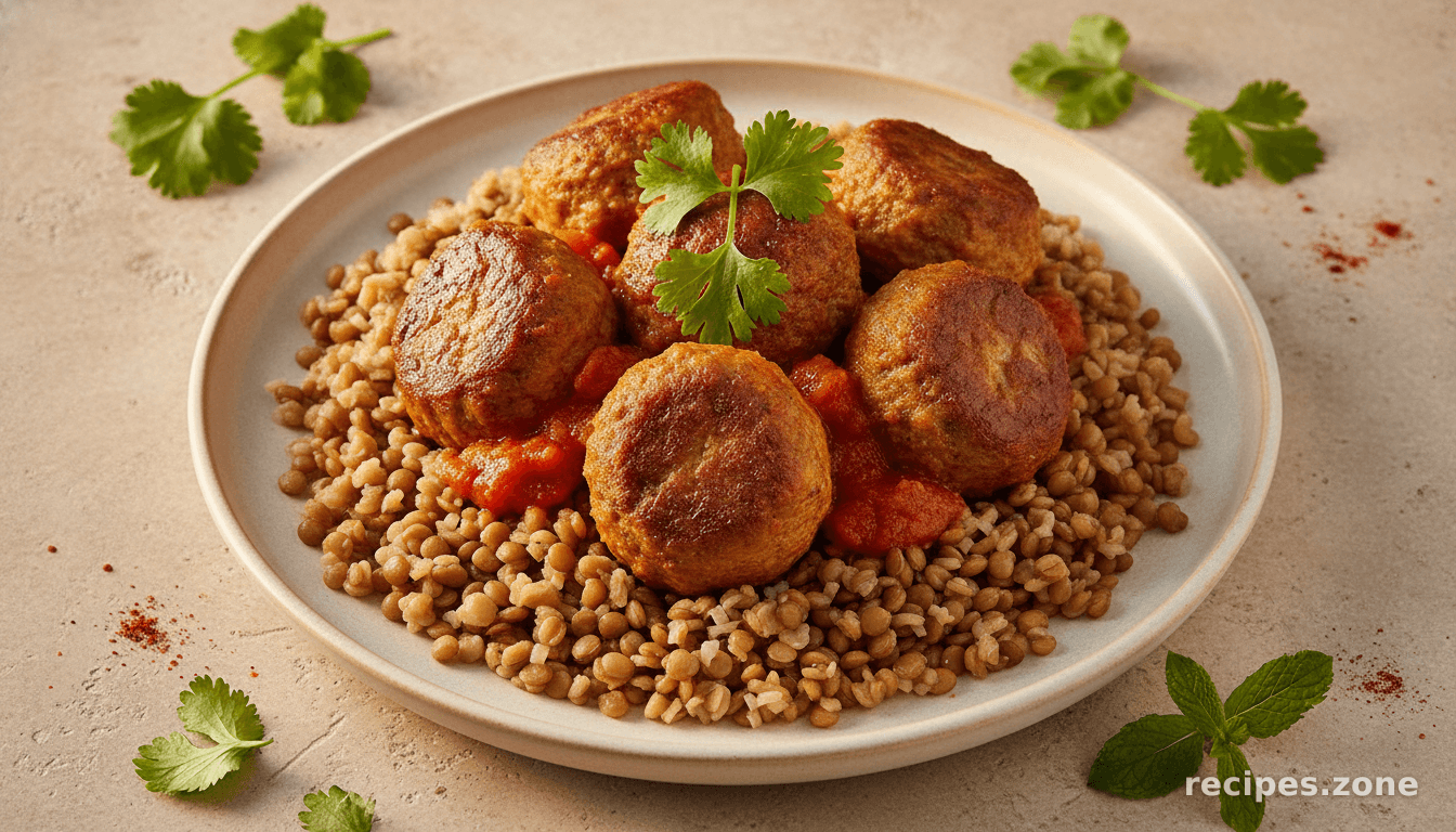 Turkish Baharat Meatballs with Lentil Pilaf