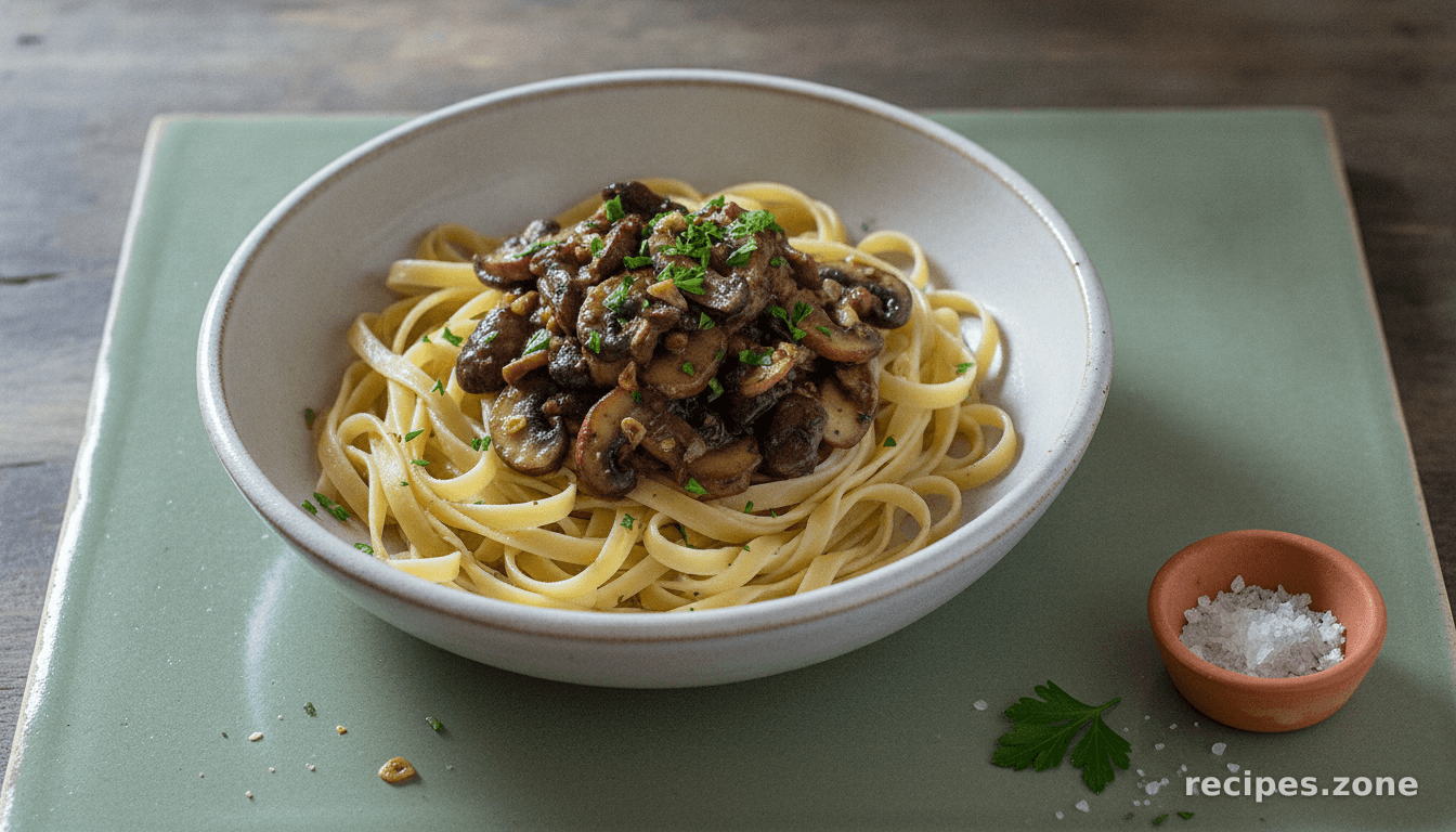 Mixed Mushroom Sauce Over Tagliatelle Pasta