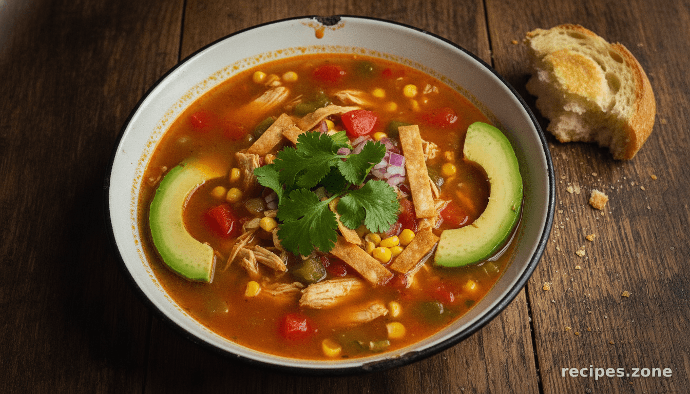 Avocado, Corn, Tomato and Tortilla Soup
