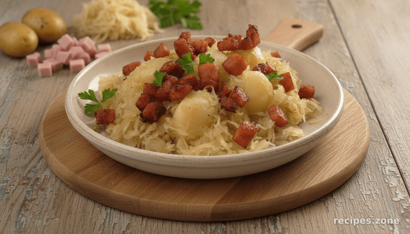 Potatoes With Sauerkraut and Crunchy Smoked Ham