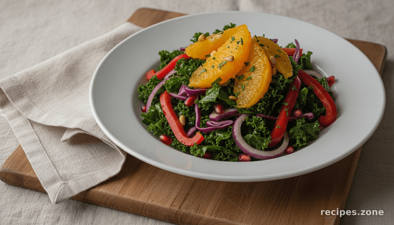 Summer Kale, Orange & Pomegranate Salad with Moscato Dressing