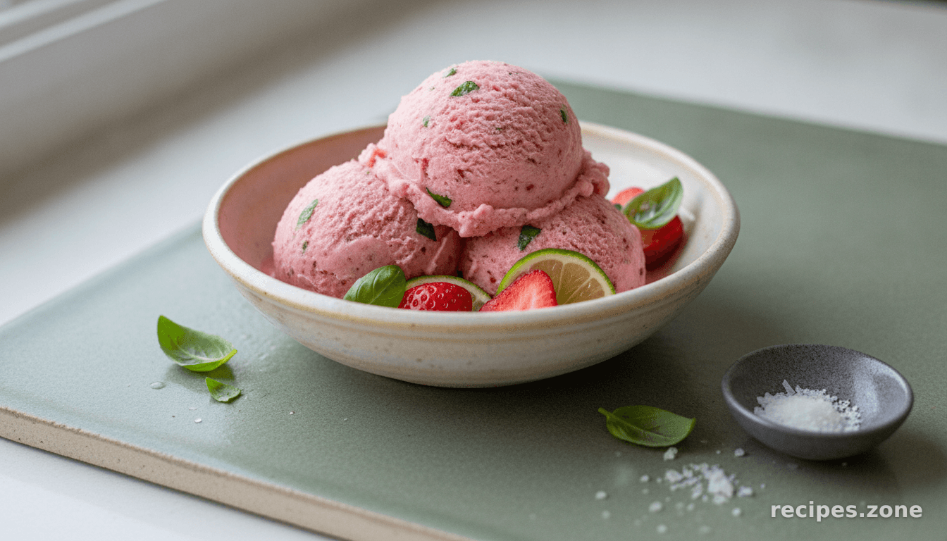 Strawberry Lime Basil Sherbet