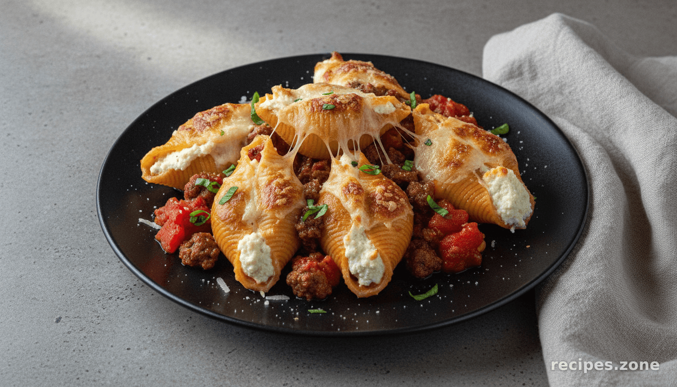 Lightened Ricotta Stuffed Shells With Italian Sausage Ragu