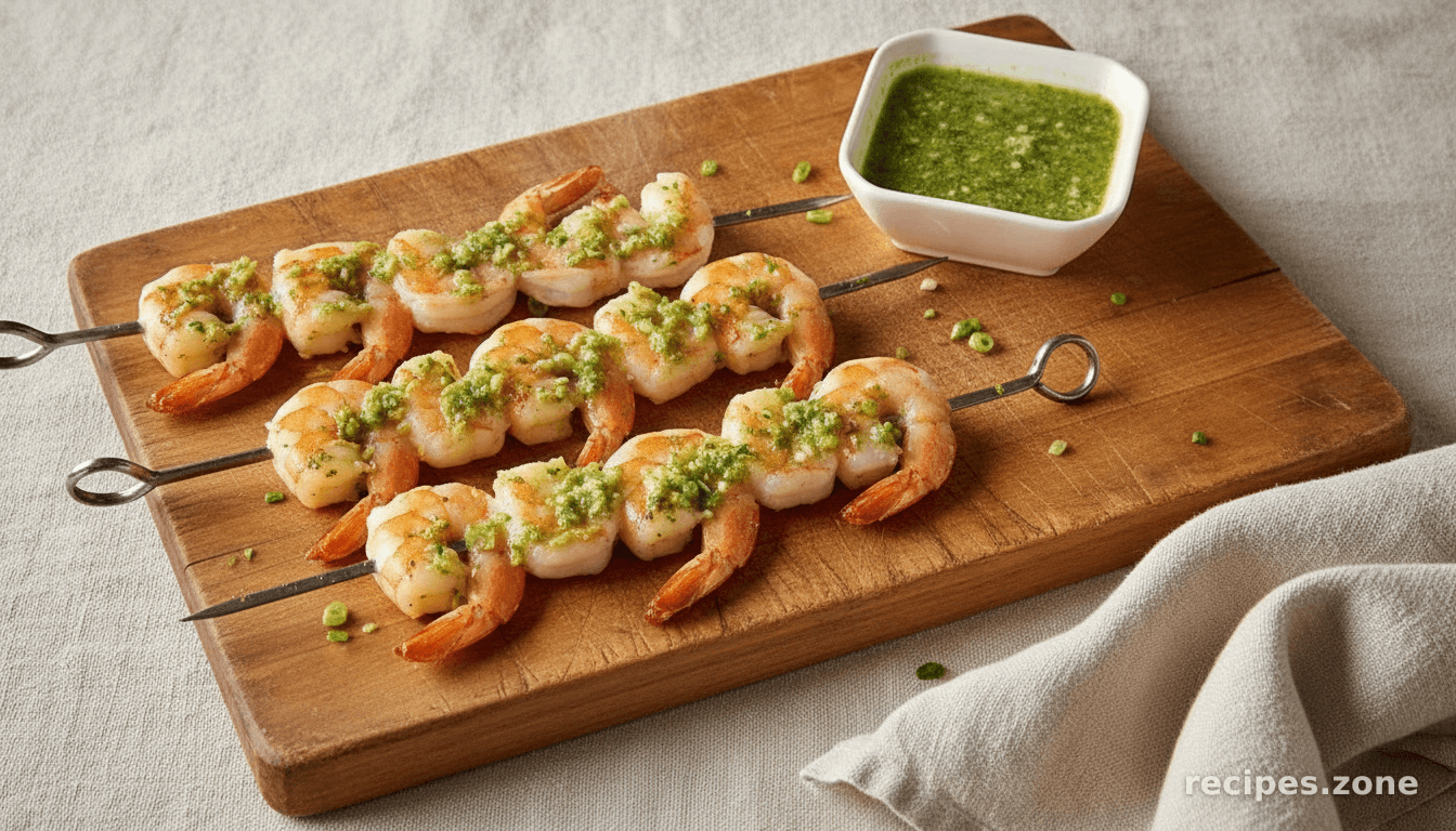 Camaro Grelhado Com Molho Cru (Grilled Prawns with Green Onion Sauce)