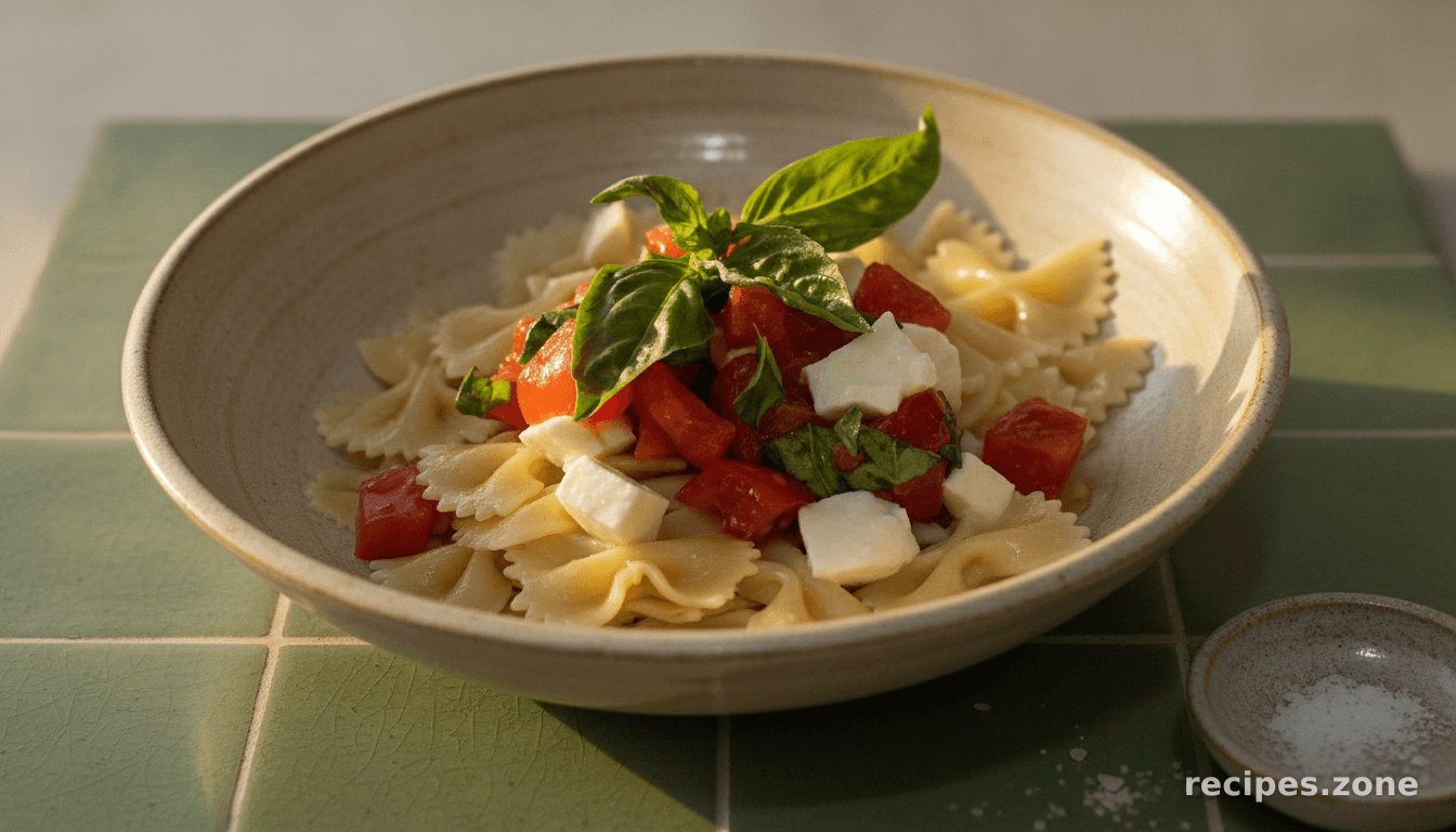 Farfalle with fresh tomatoes, basil and mozzarella