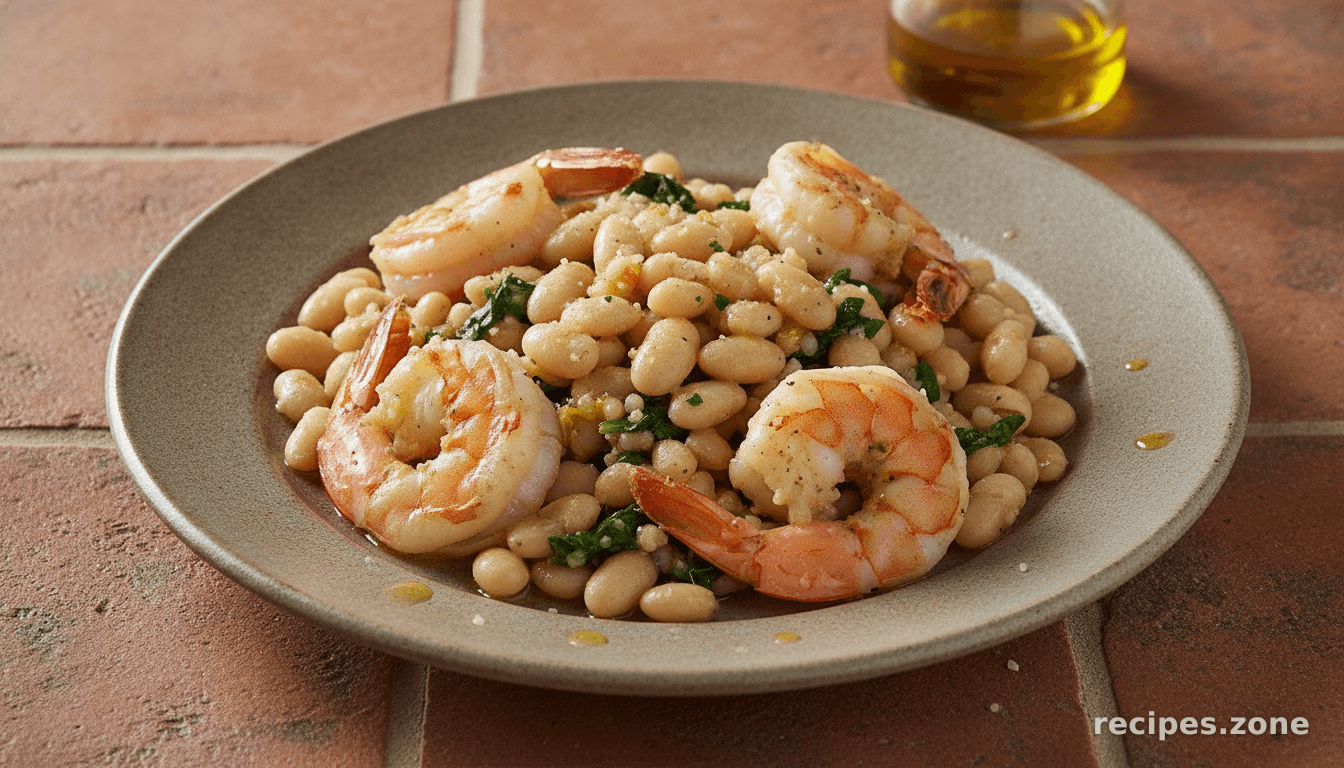 Lemony Shrimp With White Beans and Garlic